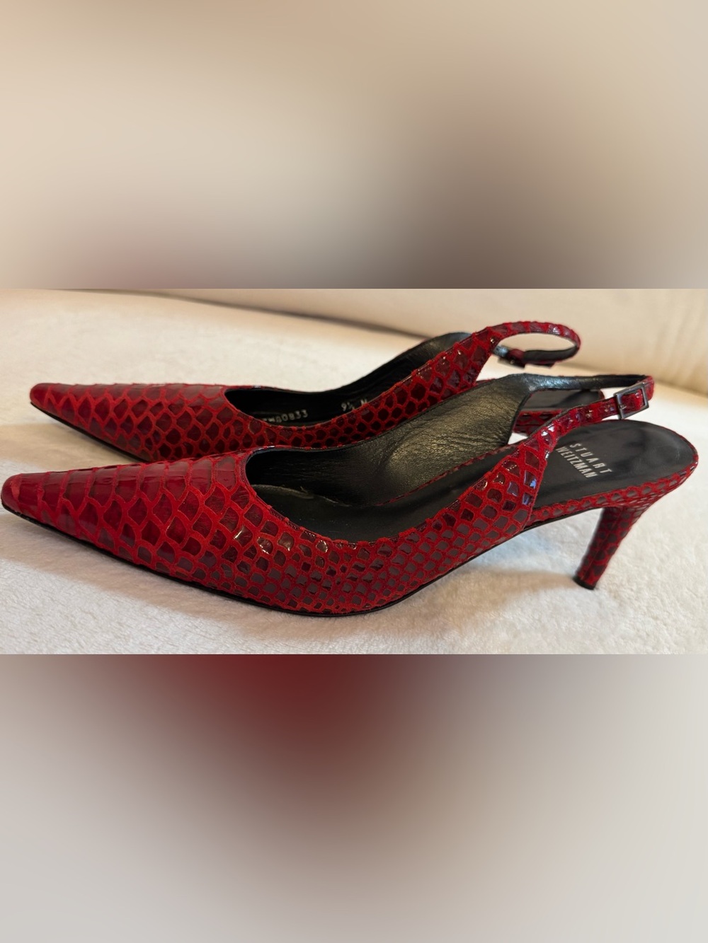 Stuart Weitzman Red Snakeskin Leather Slingback Heels Size 9.5N